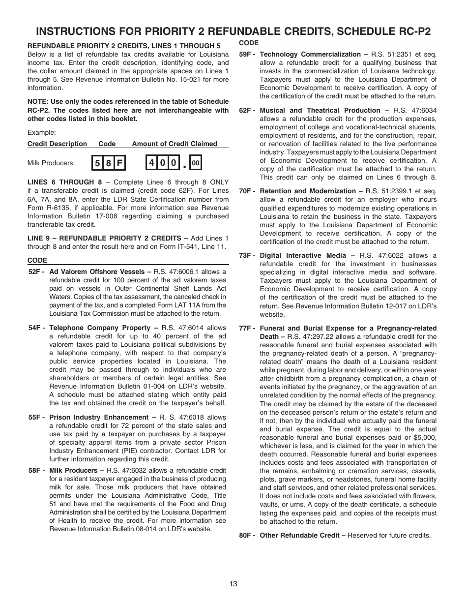 Instructions for Form IT-541 Fiduciary Income Tax Return - Louisiana, Page 13