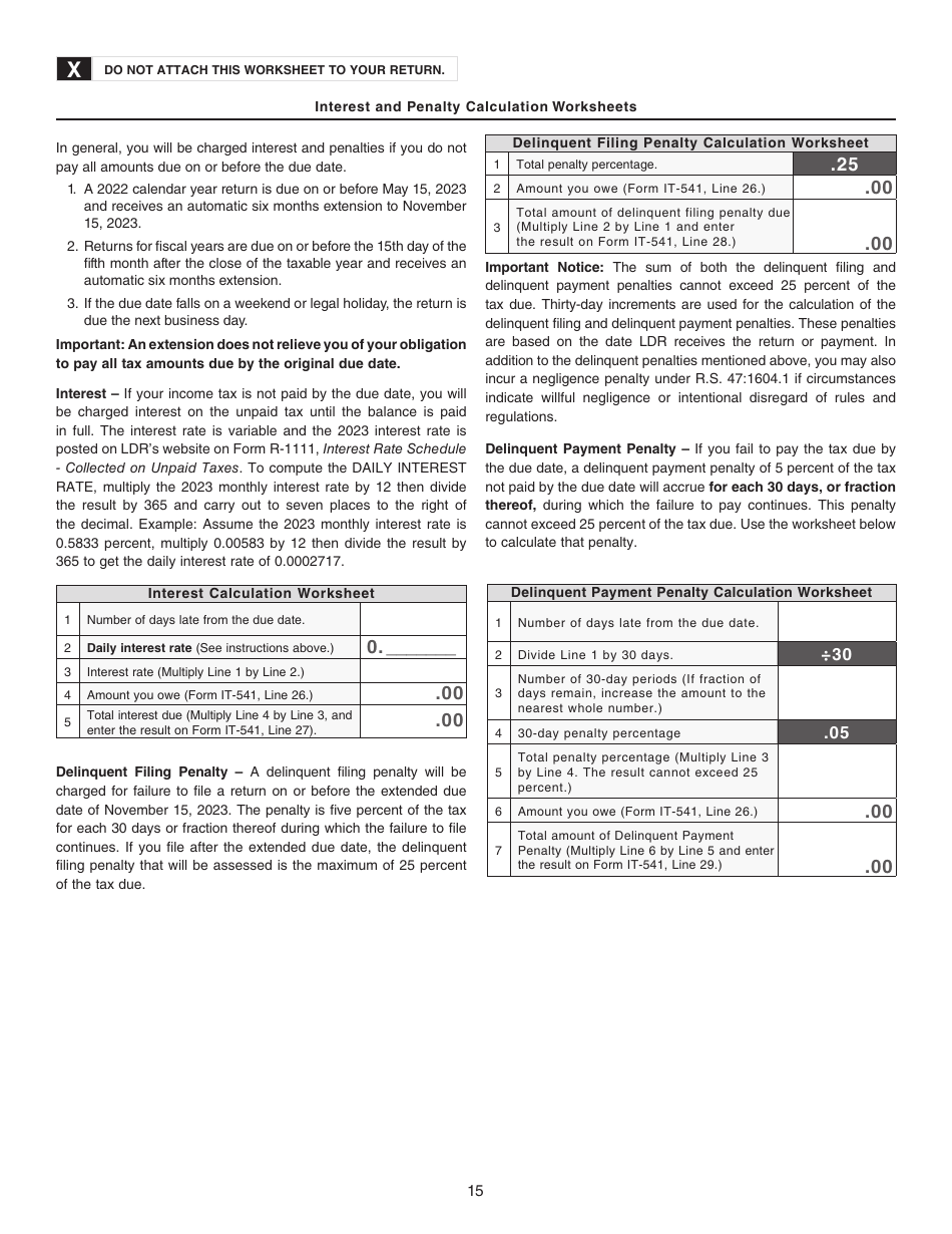 Instructions for Form IT-541 Fiduciary Income Tax Return - Louisiana, Page 15