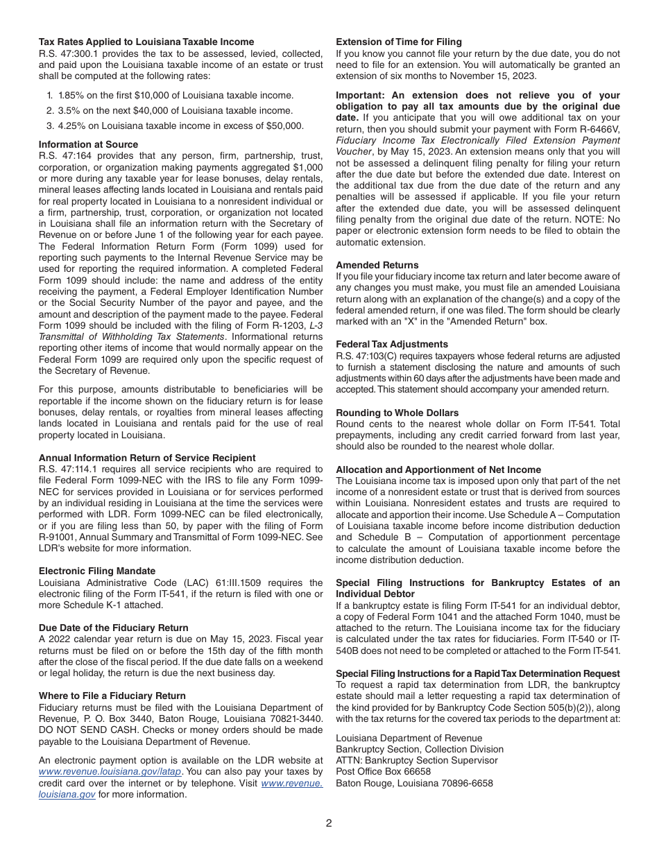 Instructions for Form IT-541 Fiduciary Income Tax Return - Louisiana, Page 2