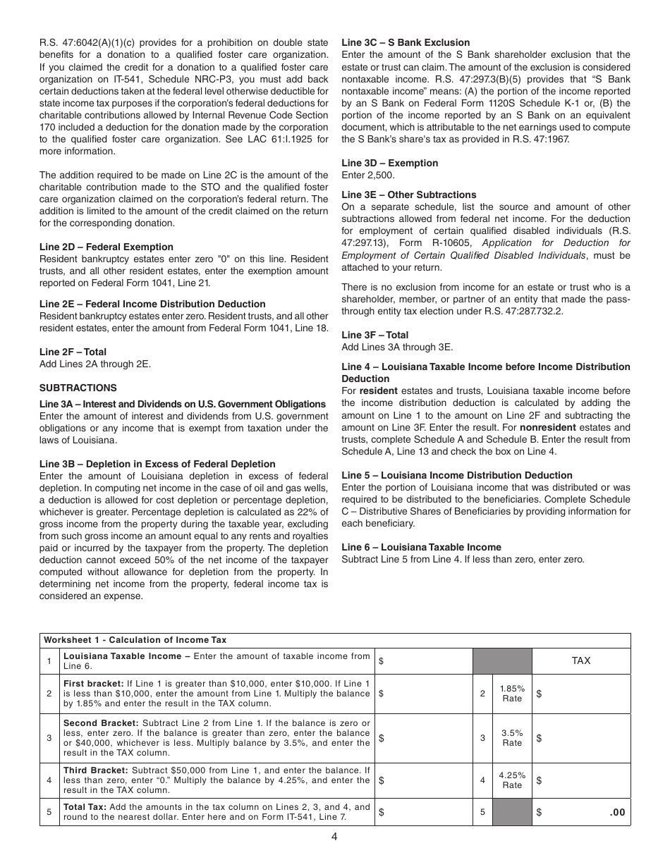 Instructions for Form IT-541 Fiduciary Income Tax Return - Louisiana, Page 4