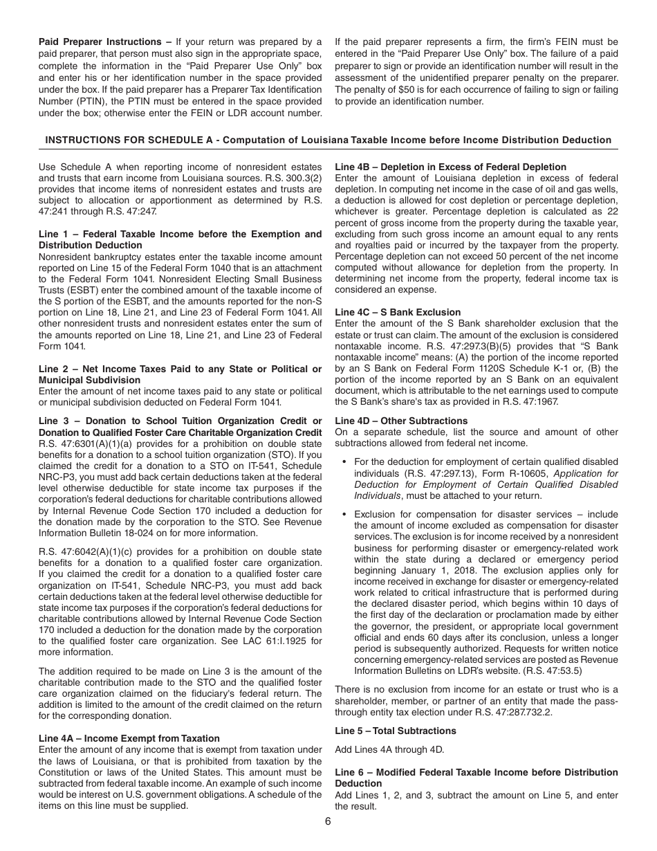 Instructions for Form IT-541 Fiduciary Income Tax Return - Louisiana, Page 6