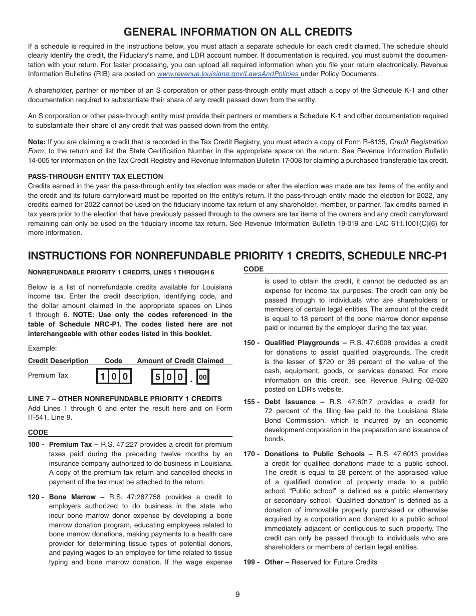 Instructions for Form IT-541 Fiduciary Income Tax Return - Louisiana, Page 9