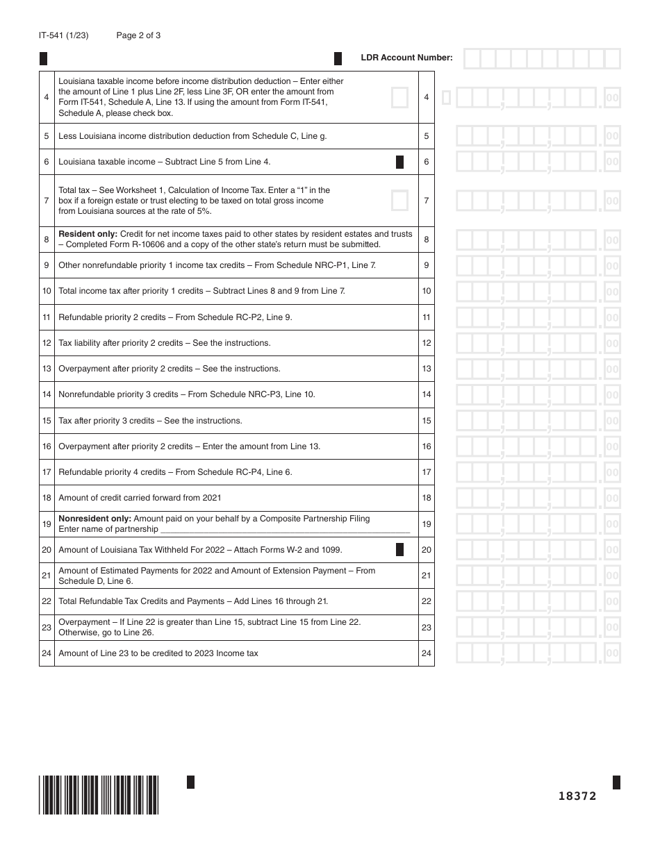 Form IT-541 Fiduciary Income Tax Return - Louisiana, Page 2