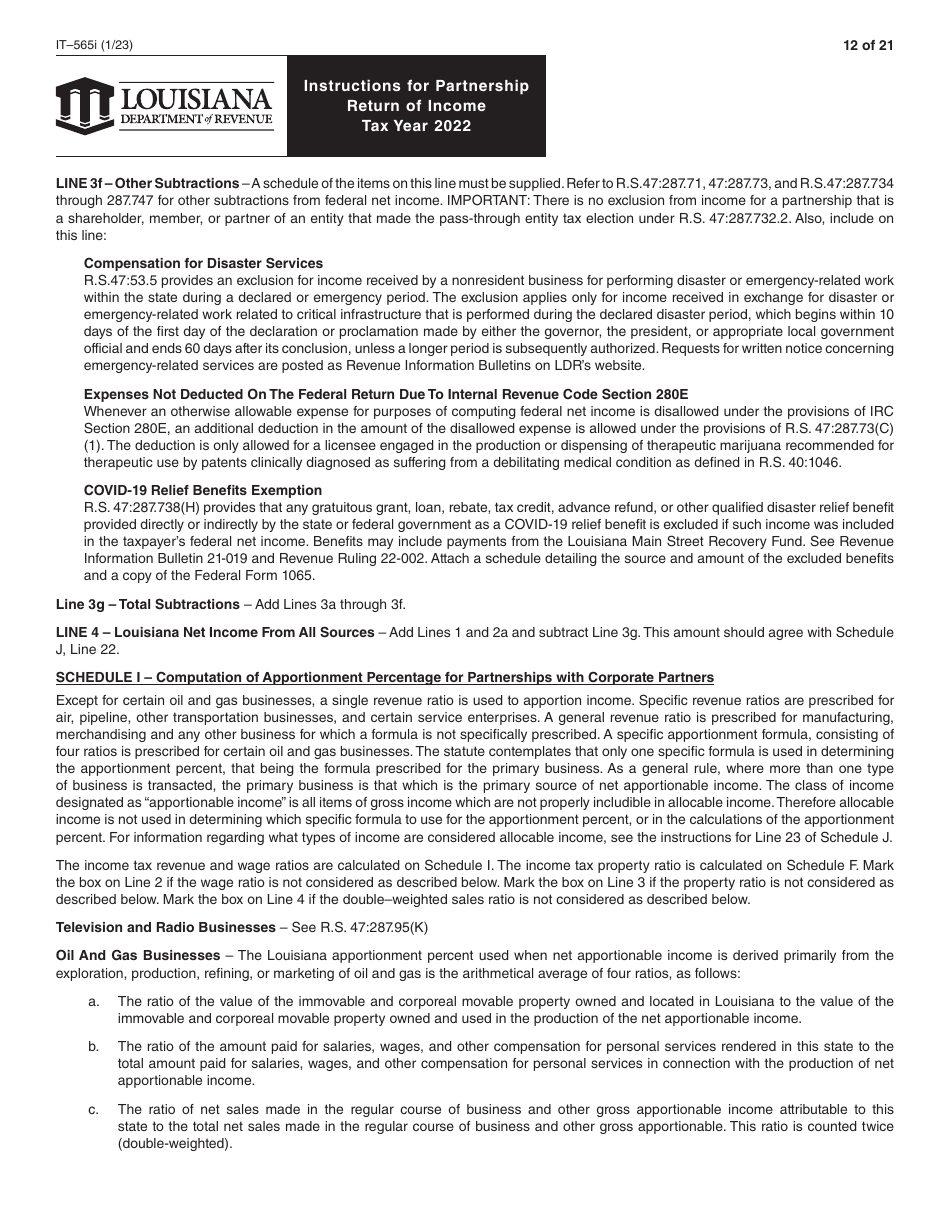 Instructions for Form IT-565 Partnership Return of Income - Louisiana, Page 12