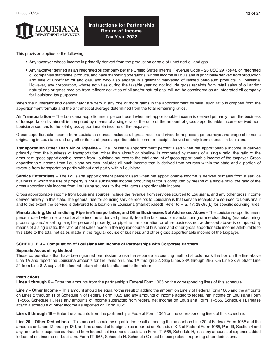 Instructions for Form IT-565 Partnership Return of Income - Louisiana, Page 13