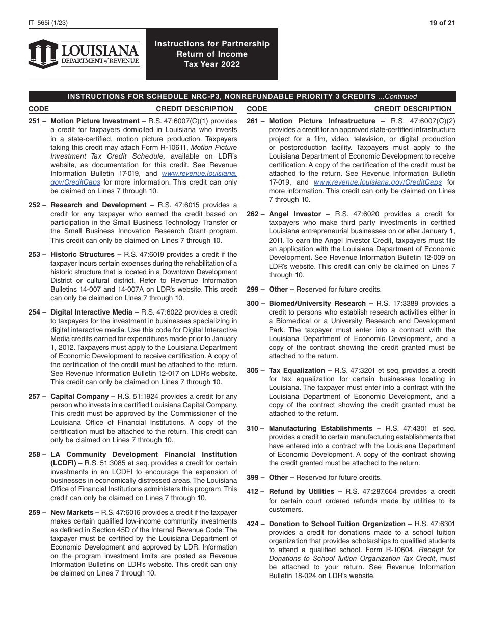 Instructions for Form IT-565 Partnership Return of Income - Louisiana, Page 19