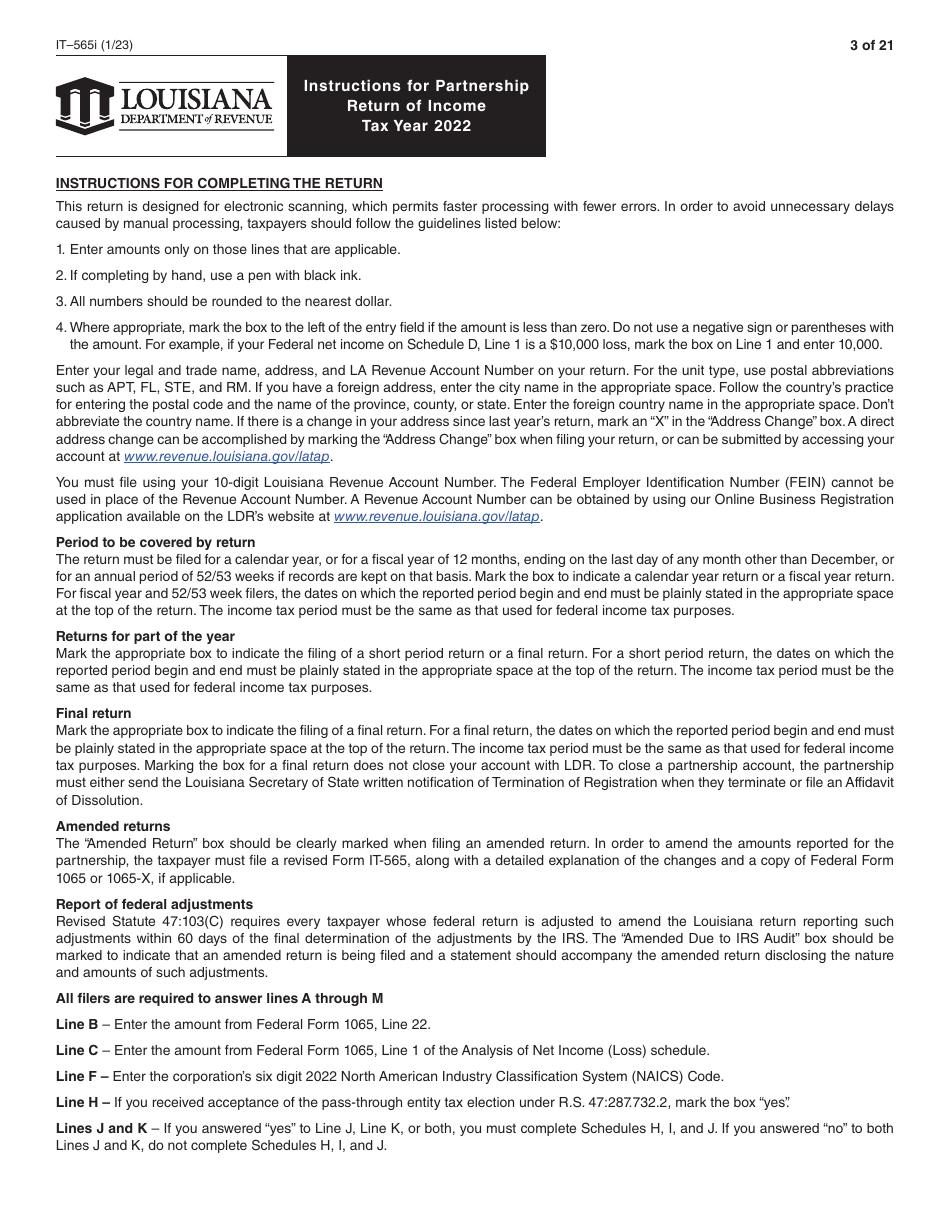 Instructions for Form IT-565 Partnership Return of Income - Louisiana, Page 3