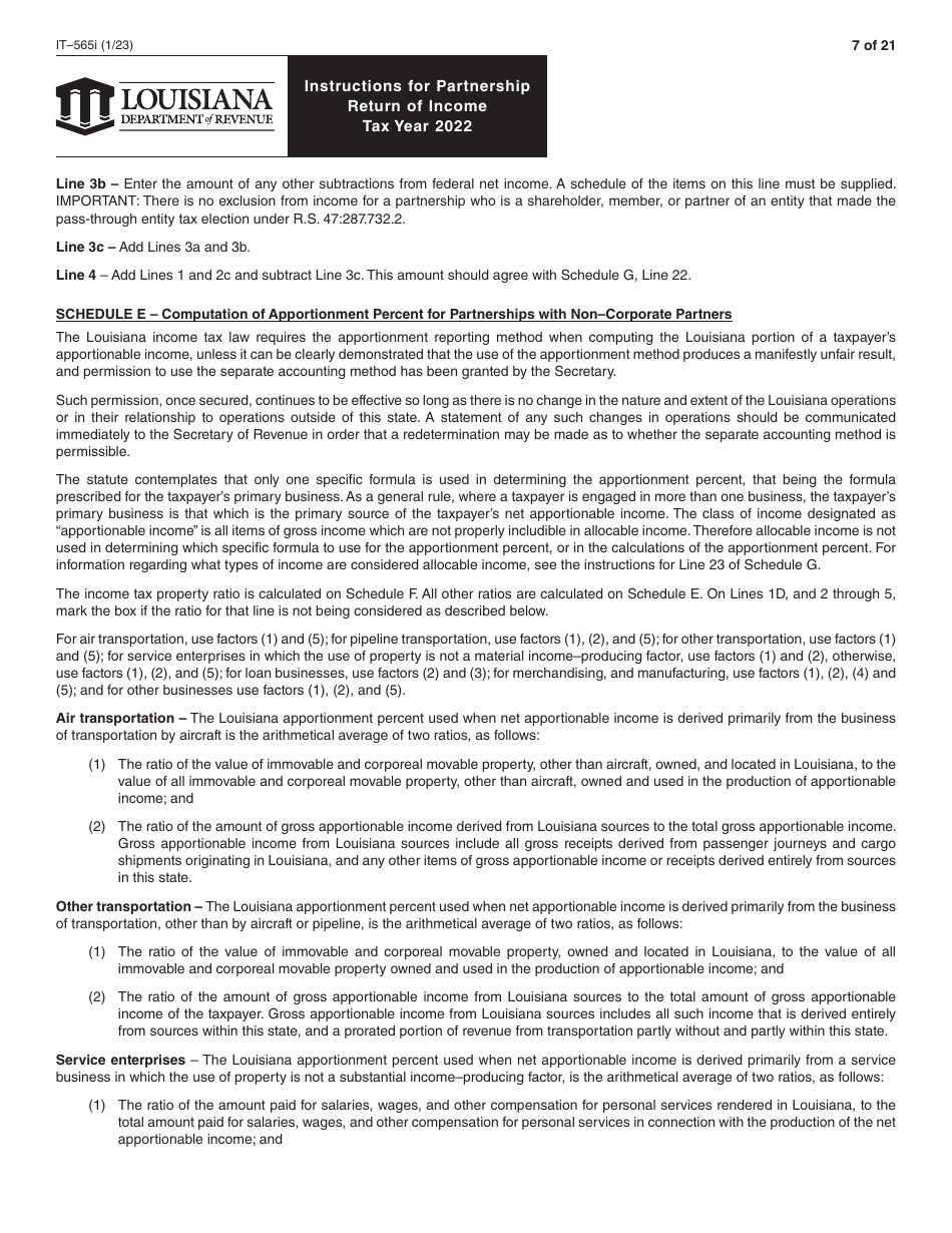 Instructions for Form IT-565 Partnership Return of Income - Louisiana, Page 7