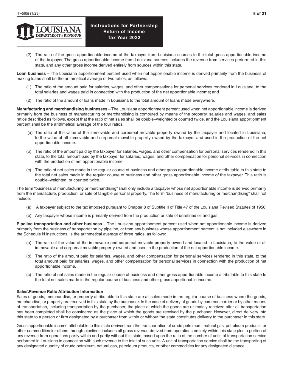 Instructions for Form IT-565 Partnership Return of Income - Louisiana, Page 8