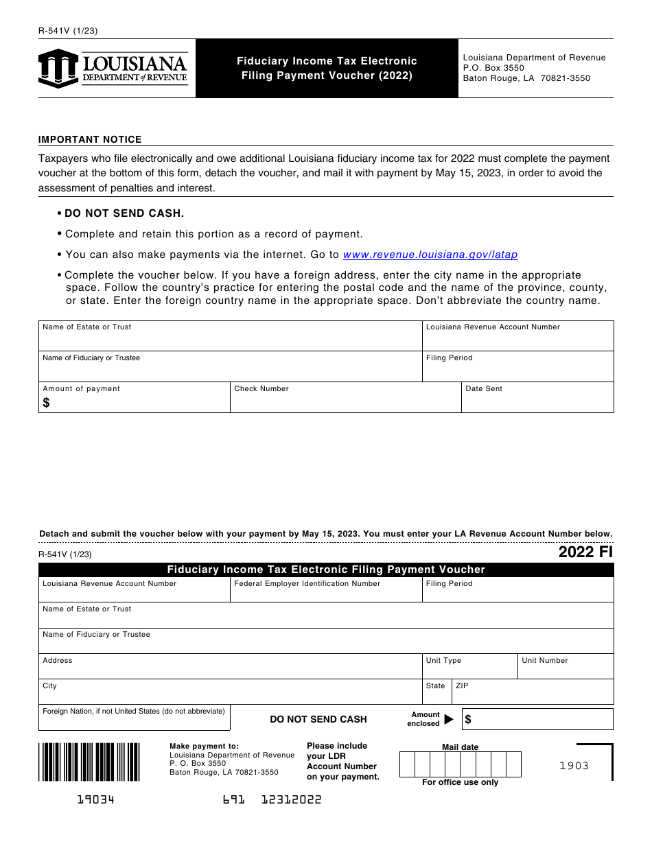 Form R 541v Download Fillable Pdf Or Fill Online Fiduciary Income Tax Electronic Filing Payment 7786