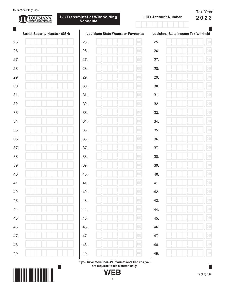 Form L-3 (R-1203) Transmittal of Withholding Tax Statements - Louisiana, Page 4
