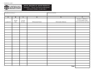 Document preview: Form R-5608-S1 Schedule 1 Retail Dealers of Vapor Products - Excise Tax Paid by Wholesaler - Louisiana