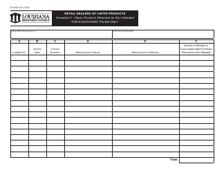 Document preview: Form R-5608-S2 Schedule 2 Retail Dealers of Vapor Products - Vapor Products Returned as Non-saleable - Louisiana