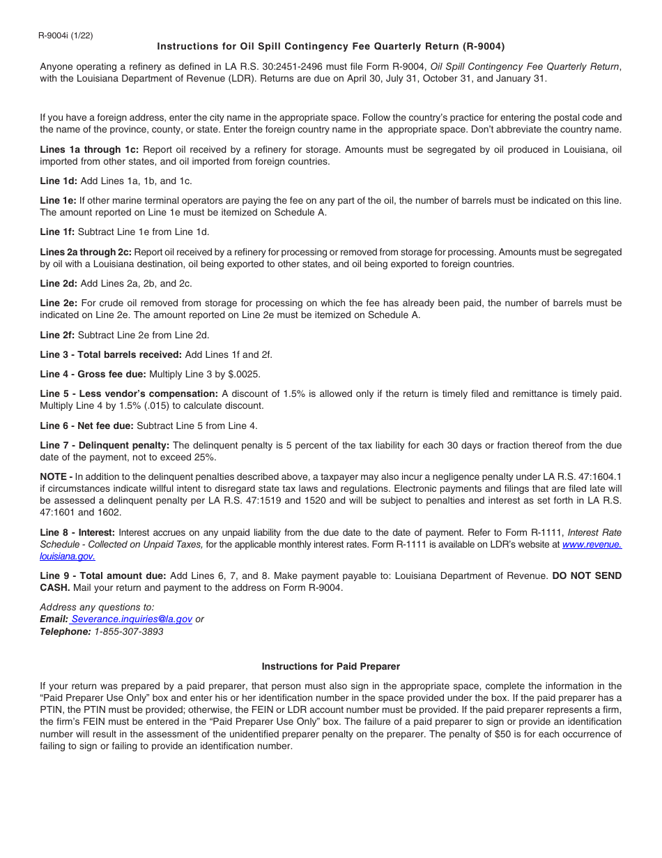 Form R-9004 Oil Spill Contingency Fee Quarterly Return - Louisiana, Page 3