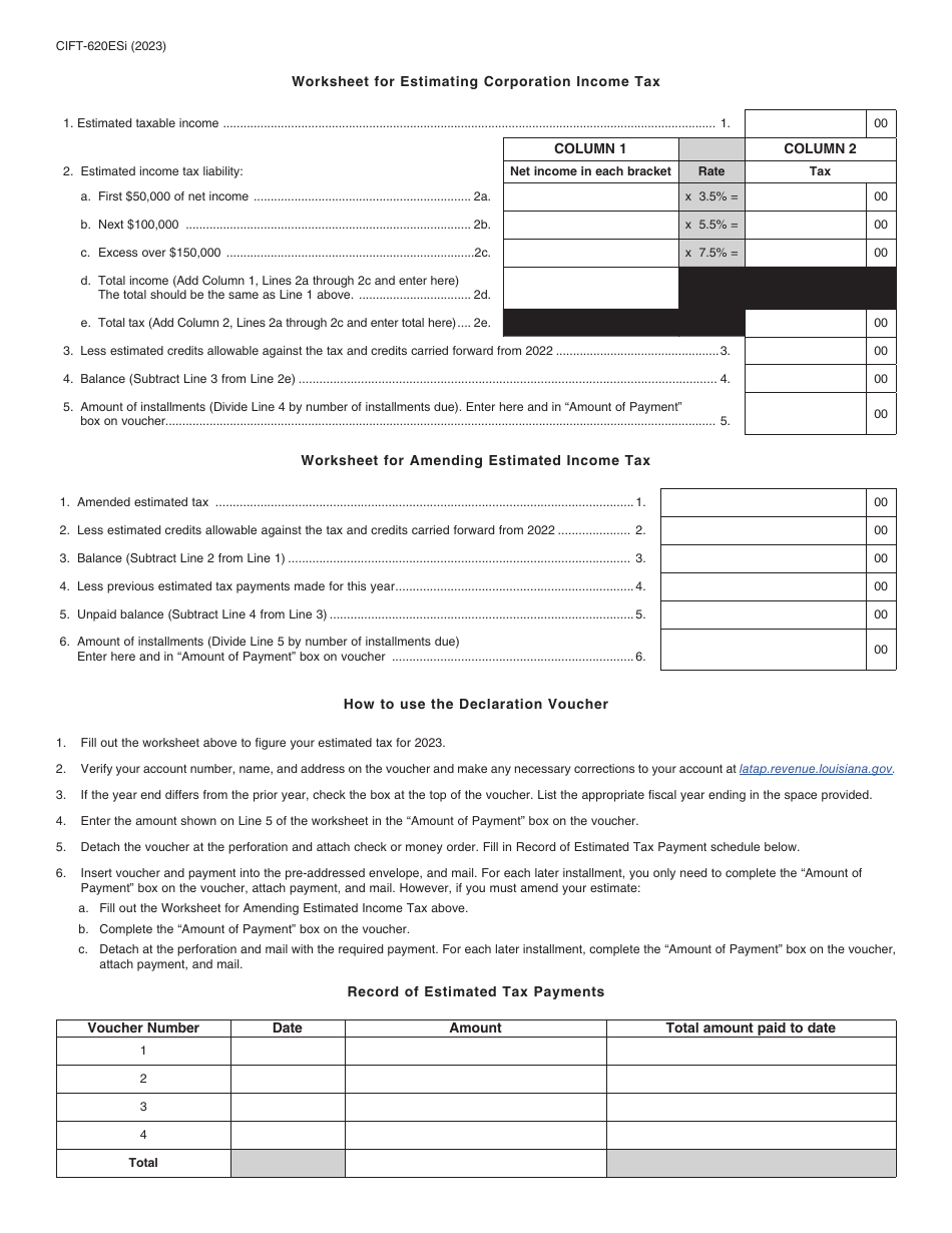 Download Instructions for Form CIFT620ES Louisiana Estimated Tax