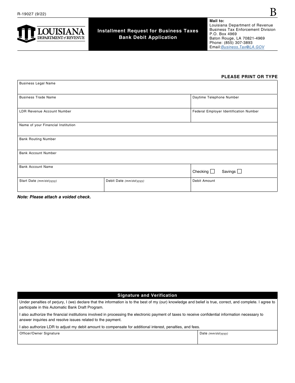 Form R-19027 Installment Request for Business Tax - Louisiana, Page 3