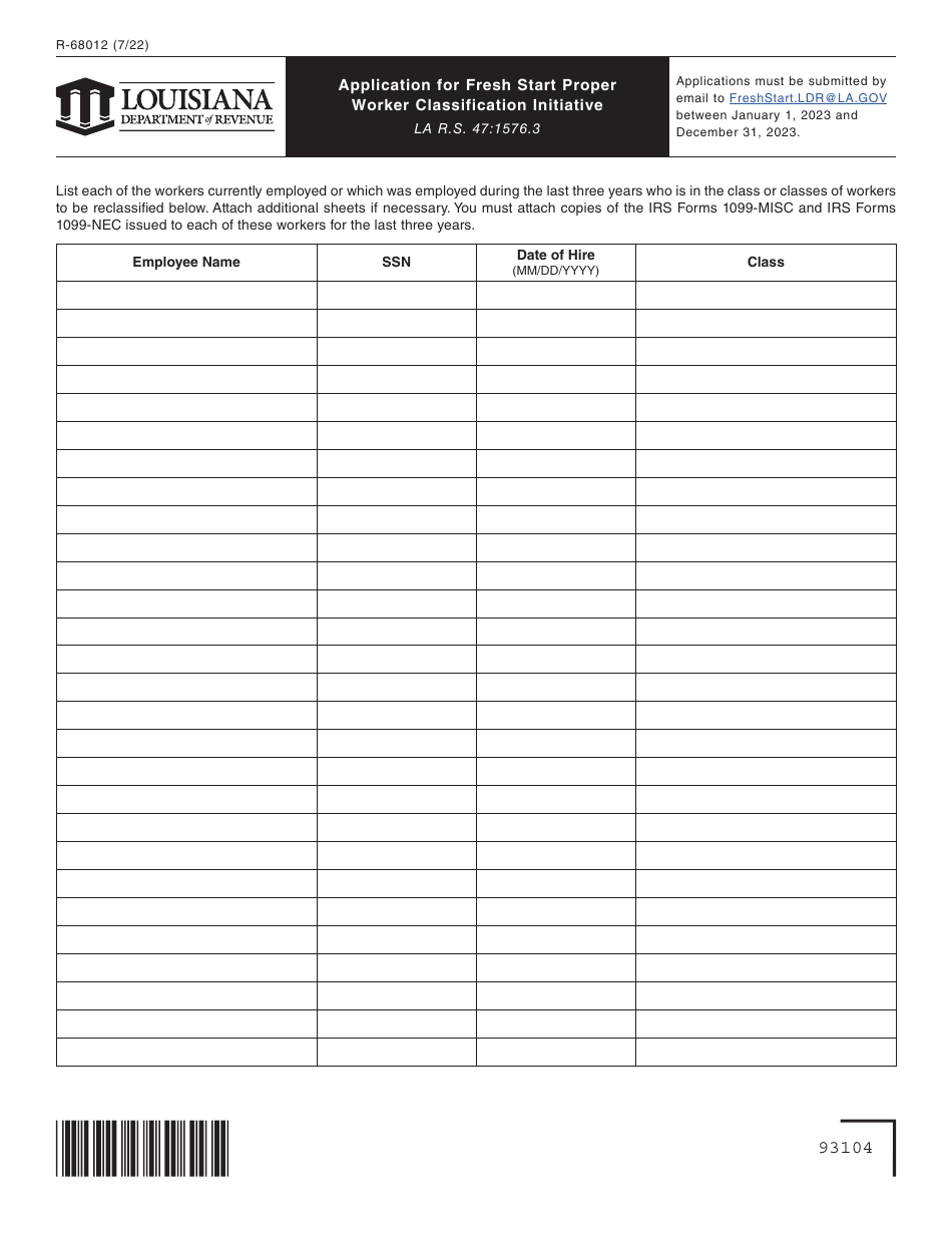 Form R-68012 Application for Fresh Start Proper Worker Classification Initiative - Louisiana, Page 4