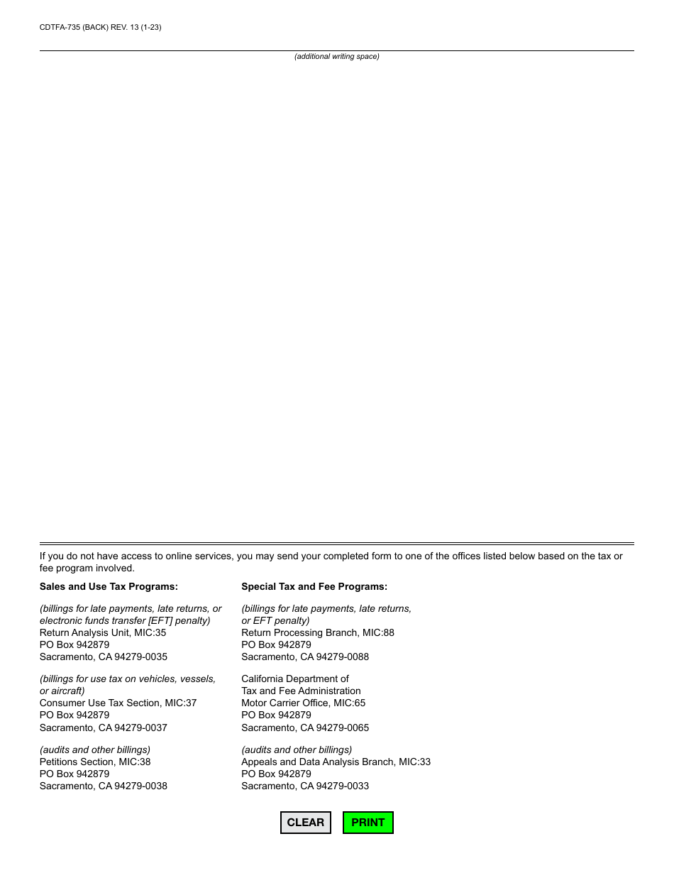 Form CDTFA735 Download Fillable PDF or Fill Online Request for Relief From Penalty, Collection