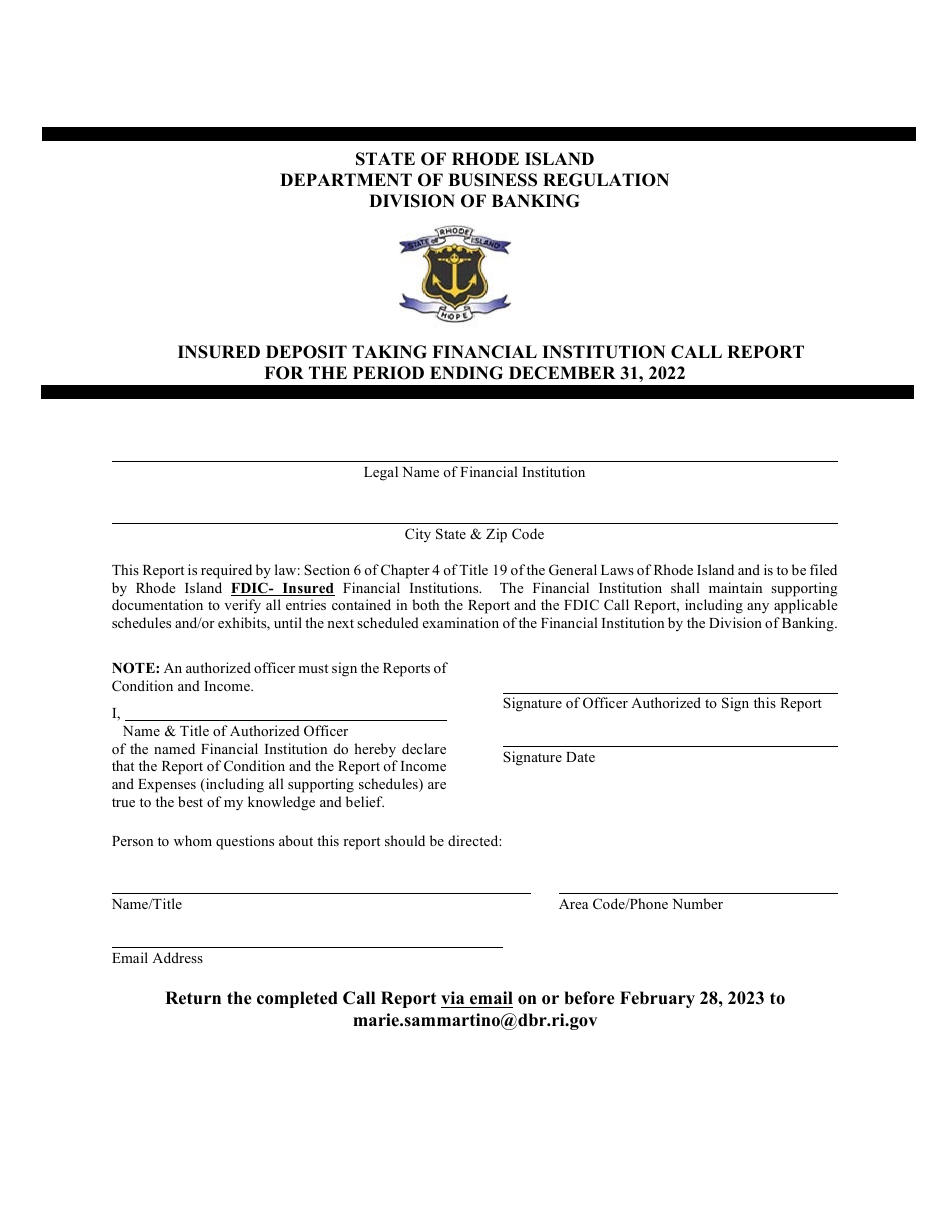 2022 Rhode Island Insured Deposit Taking Financial Institution Call ...