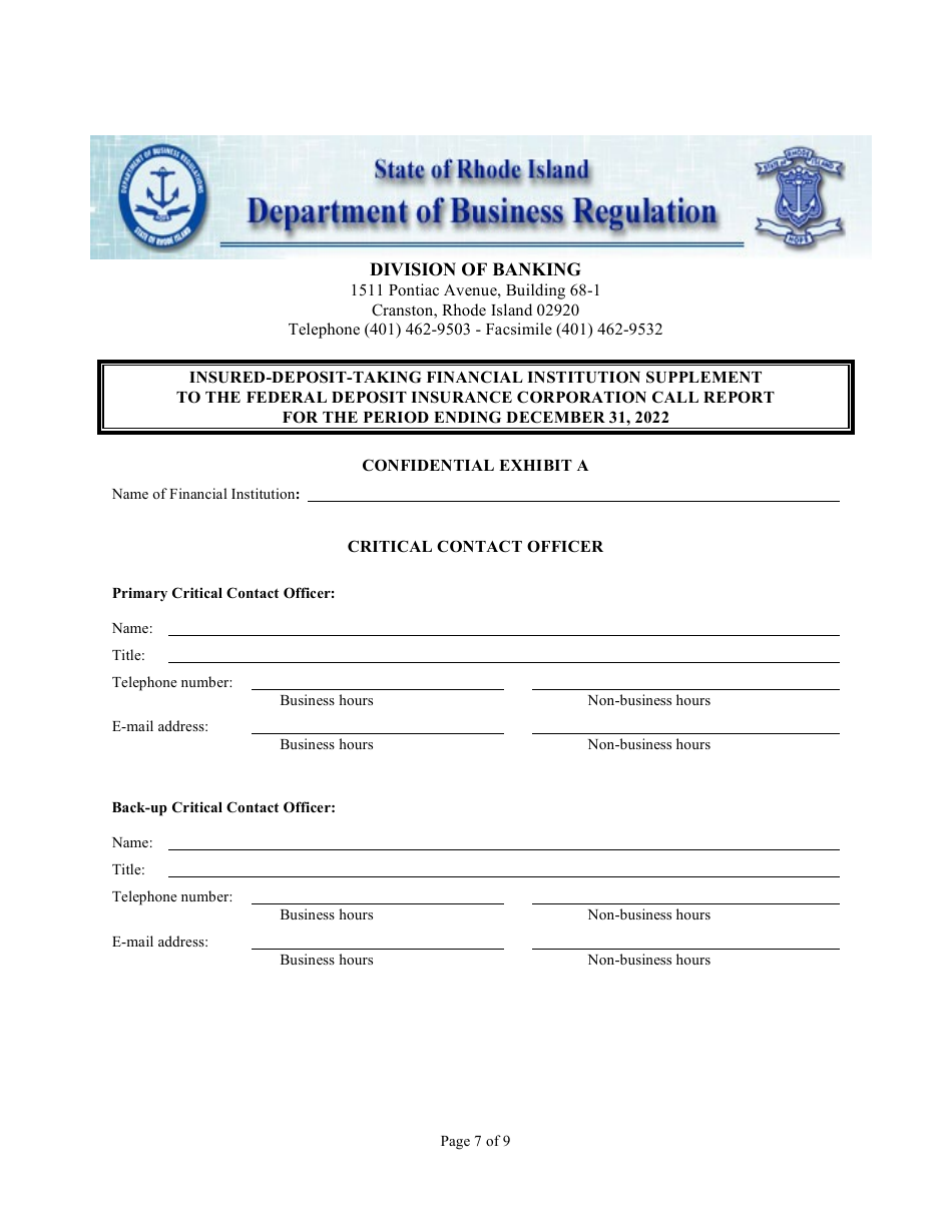 Insured Deposit Taking Financial Institution Call Report - Rhode Island, Page 7