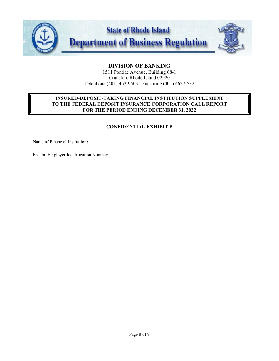 Insured Deposit Taking Financial Institution Call Report - Rhode Island, Page 8