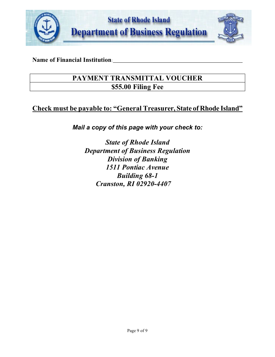 Insured Deposit Taking Financial Institution Call Report - Rhode Island, Page 9