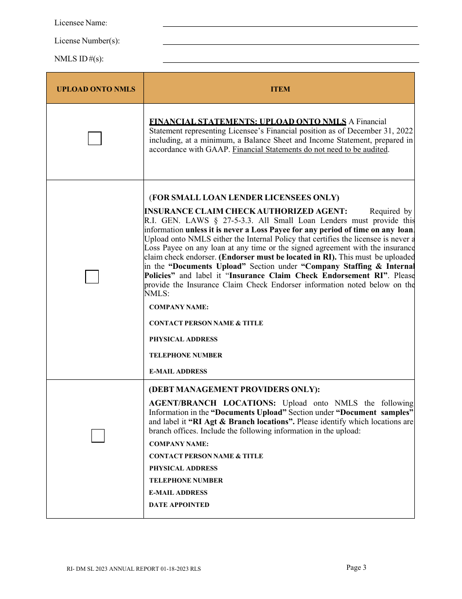 Form RI-DM SL Debt Management and Small Loan Lender Licensees Annual Report - Rhode Island, Page 2