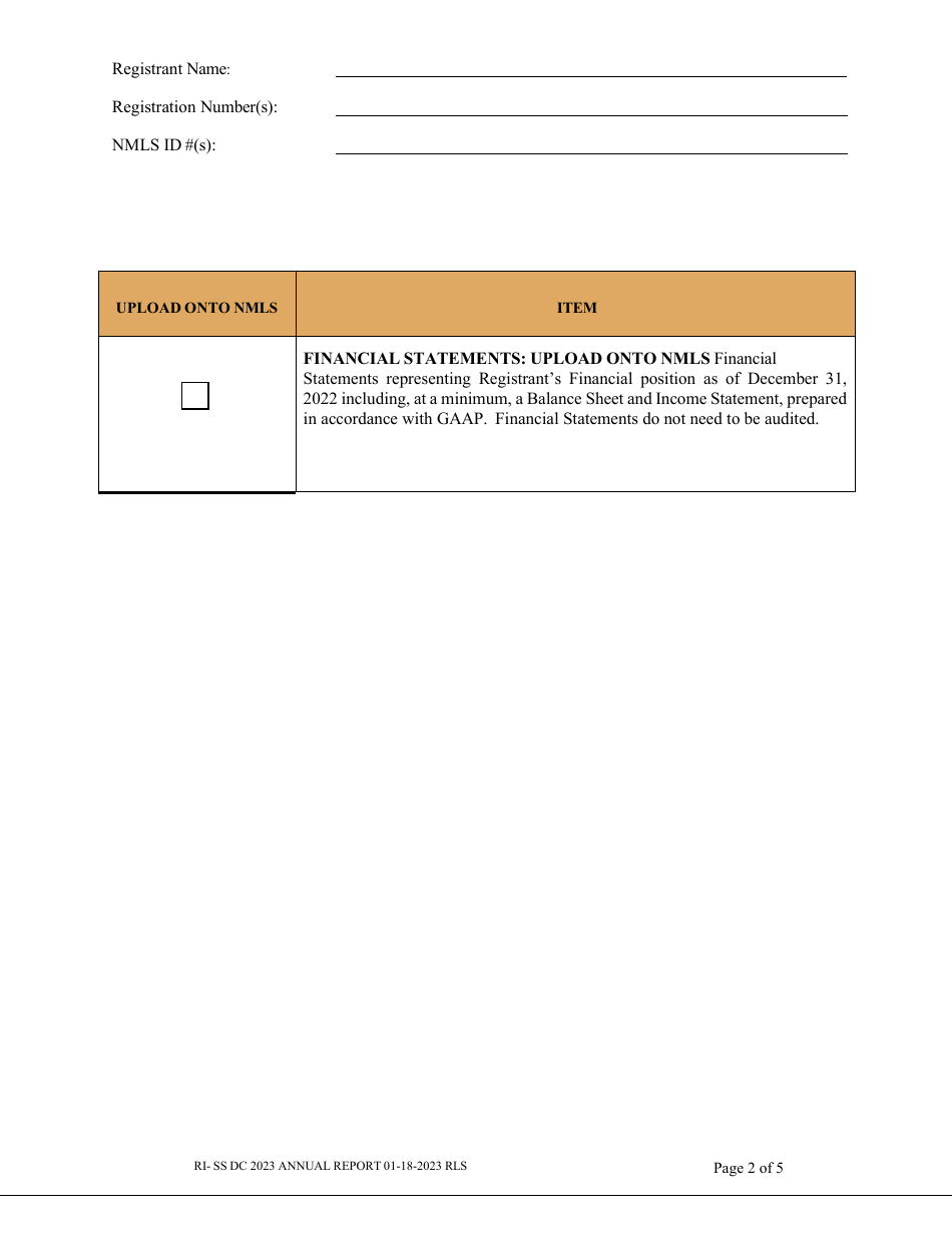 Form RI-SS DC Student Loan Servicers and Debt Collector Registrations Annual Report - Rhode Island, Page 2