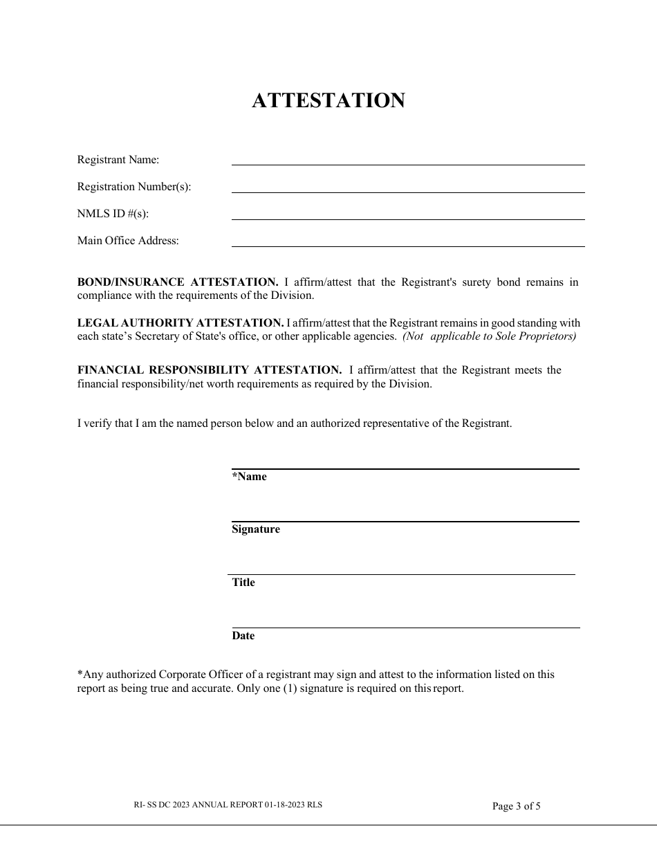 Form RI-SS DC Student Loan Servicers and Debt Collector Registrations Annual Report - Rhode Island, Page 3