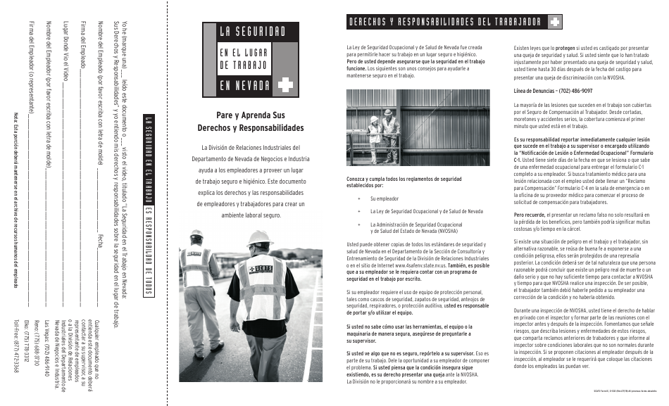 SCATS Formulario IE (SCATS Formulario 0-302) Derechos Y Responsabilidades Del Trabajador - Nevada (Spanish), Page 1