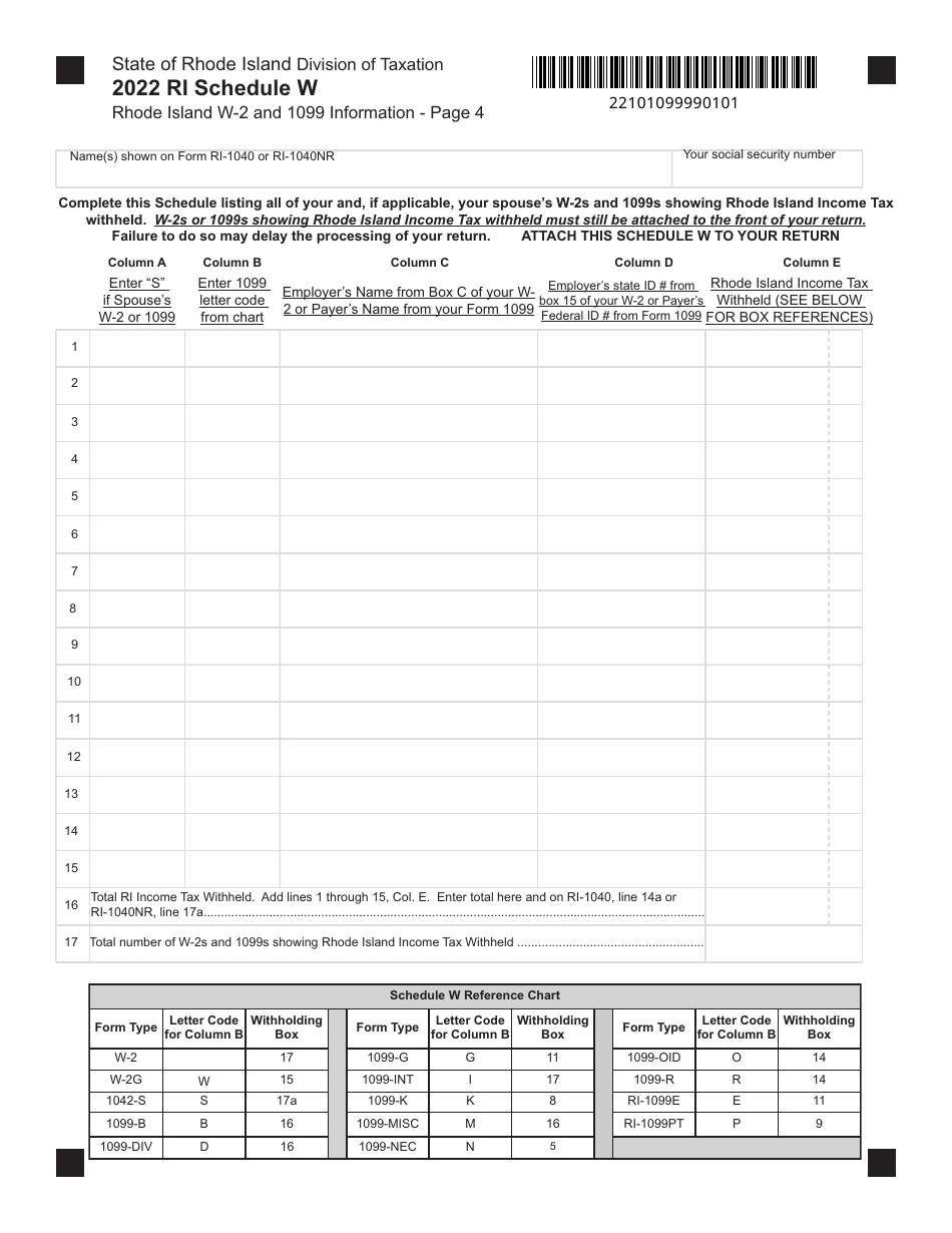 Form RI-1040 Resident Individual Income Tax Return - Rhode Island, Page 4