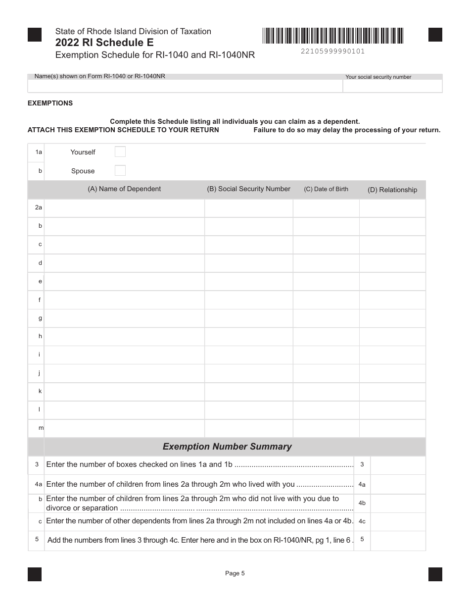 Form RI-1040 Resident Individual Income Tax Return - Rhode Island, Page 5