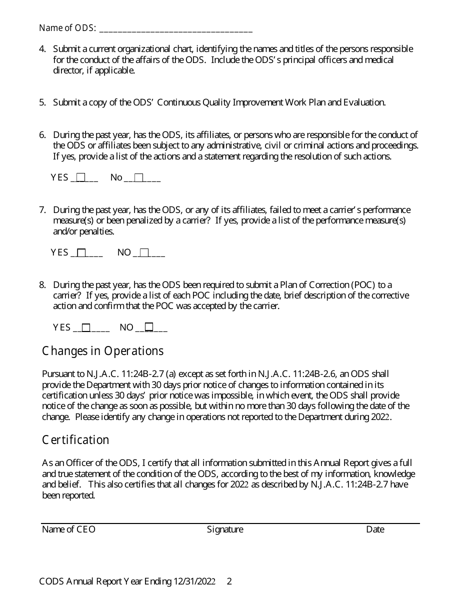 Certified Organized Delivery System (Ods) Annual Report - New Jersey, Page 3