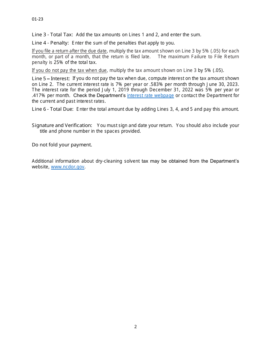 Instructions for Form E-500S Dry-Cleaning Solvent Tax Return - North Carolina, Page 2