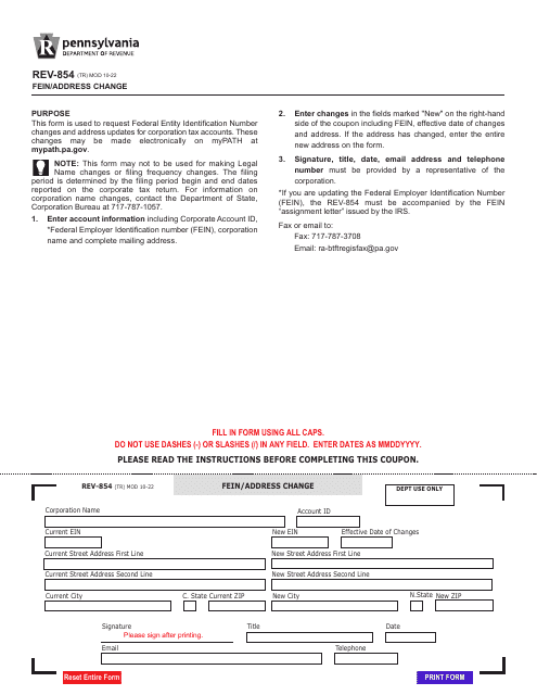 Form REV-854  Printable Pdf