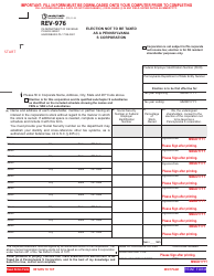 Document preview: Form REV-976 Election Not to Be Taxed as a Pennsylvania S Corporation - Pennsylvania