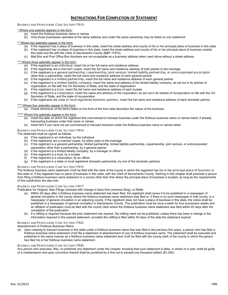 Fictitious Business Name Statement - Sonoma County, California, Page 2