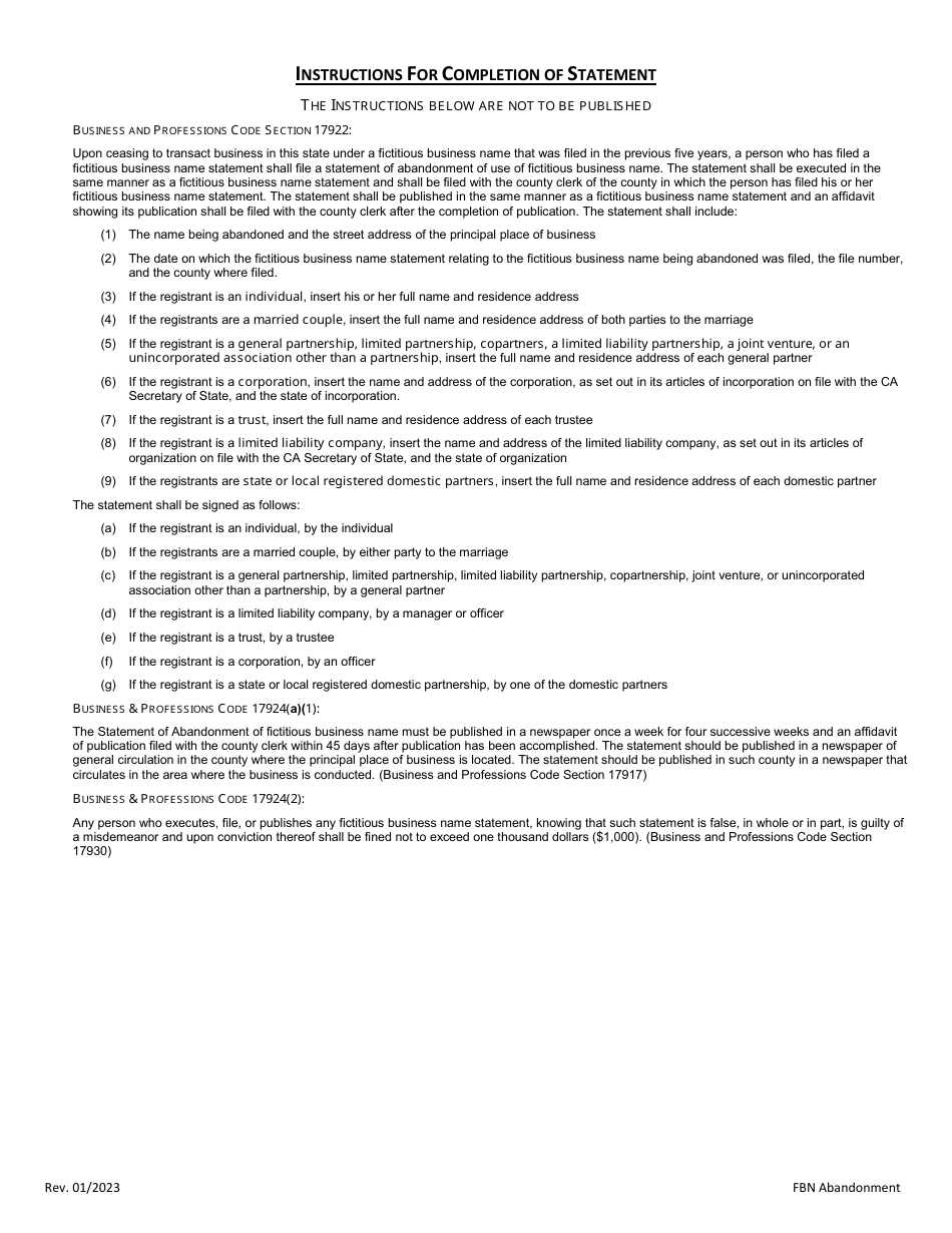 Fictitious Business Name Statement of Abandonment - Sonoma County, California, Page 2