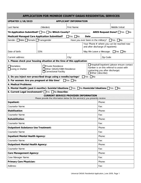 Application for Monroe County Oasas Residential Services - Monroe County, New York Download Pdf