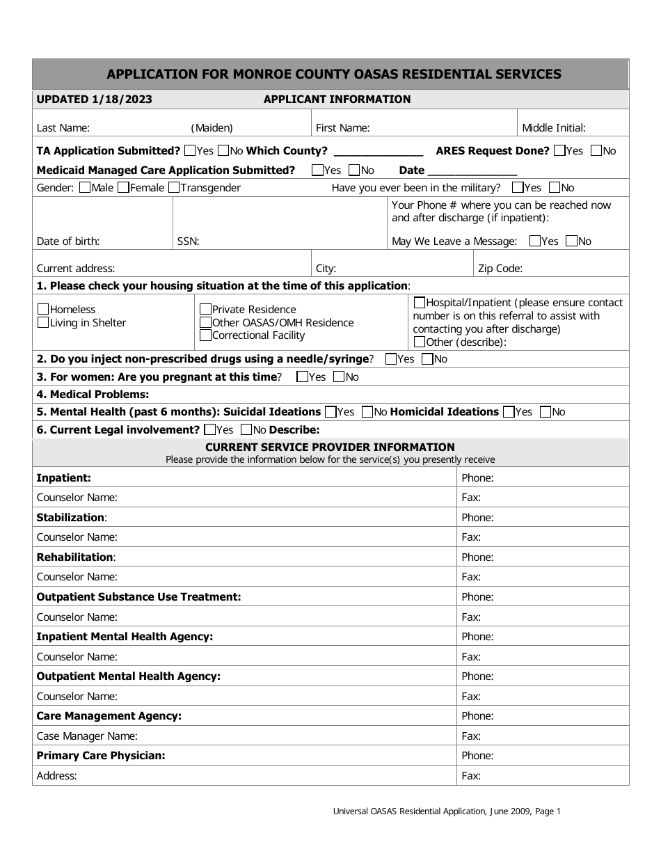 Monroe County, New York Application for Monroe County Oasas Residential