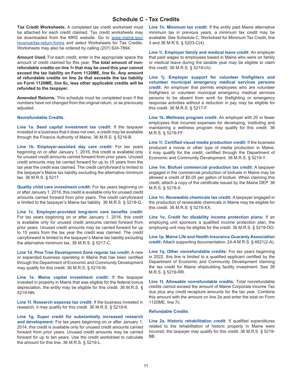 Instructions for Form 1120ME Maine Corporate Income Tax Return - Maine, Page 11