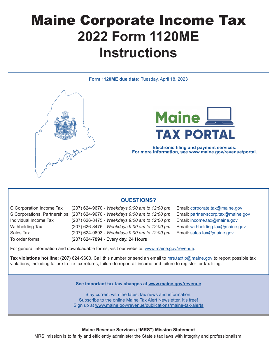 Instructions for Form 1120ME Maine Corporate Income Tax Return - Maine, Page 1