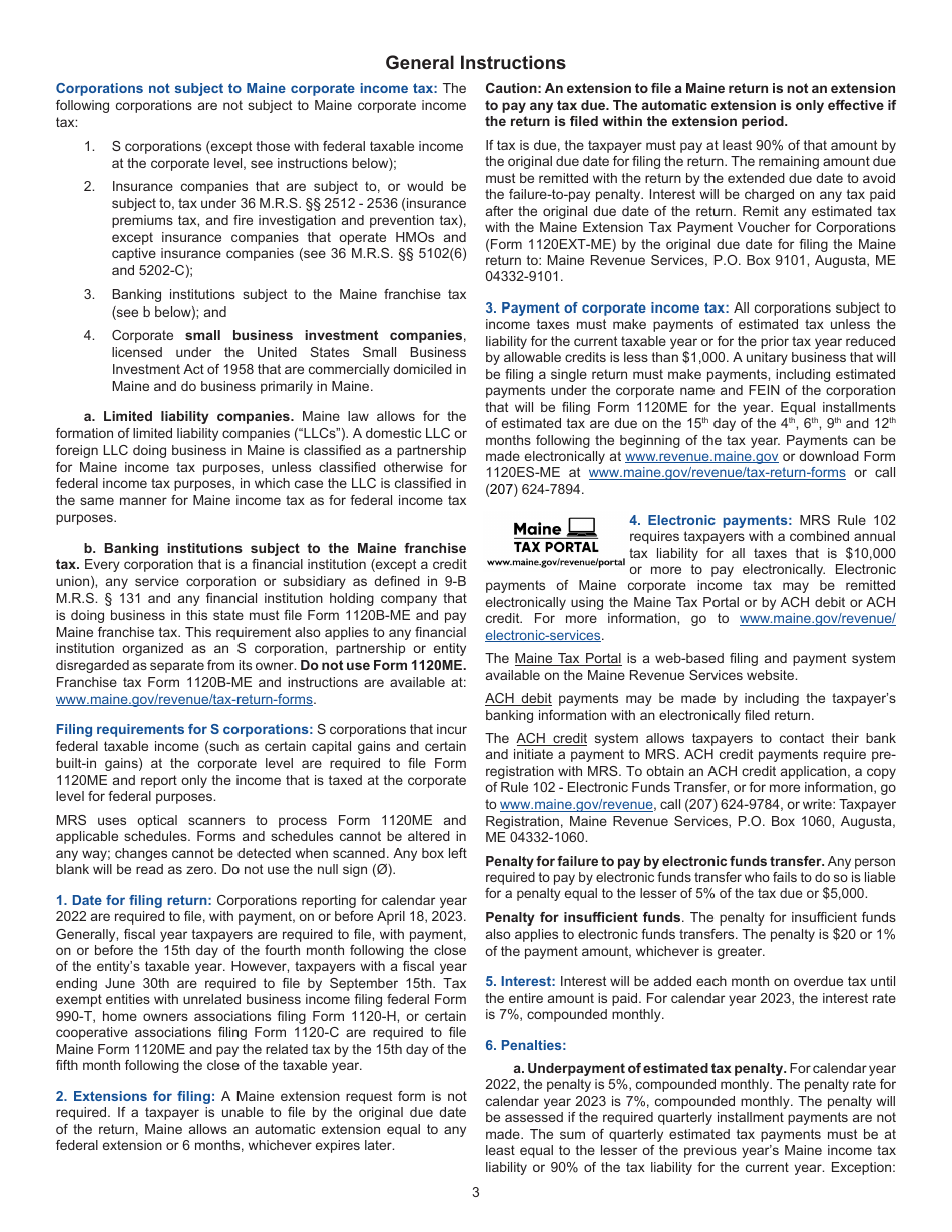 Instructions for Form 1120ME Maine Corporate Income Tax Return - Maine, Page 3