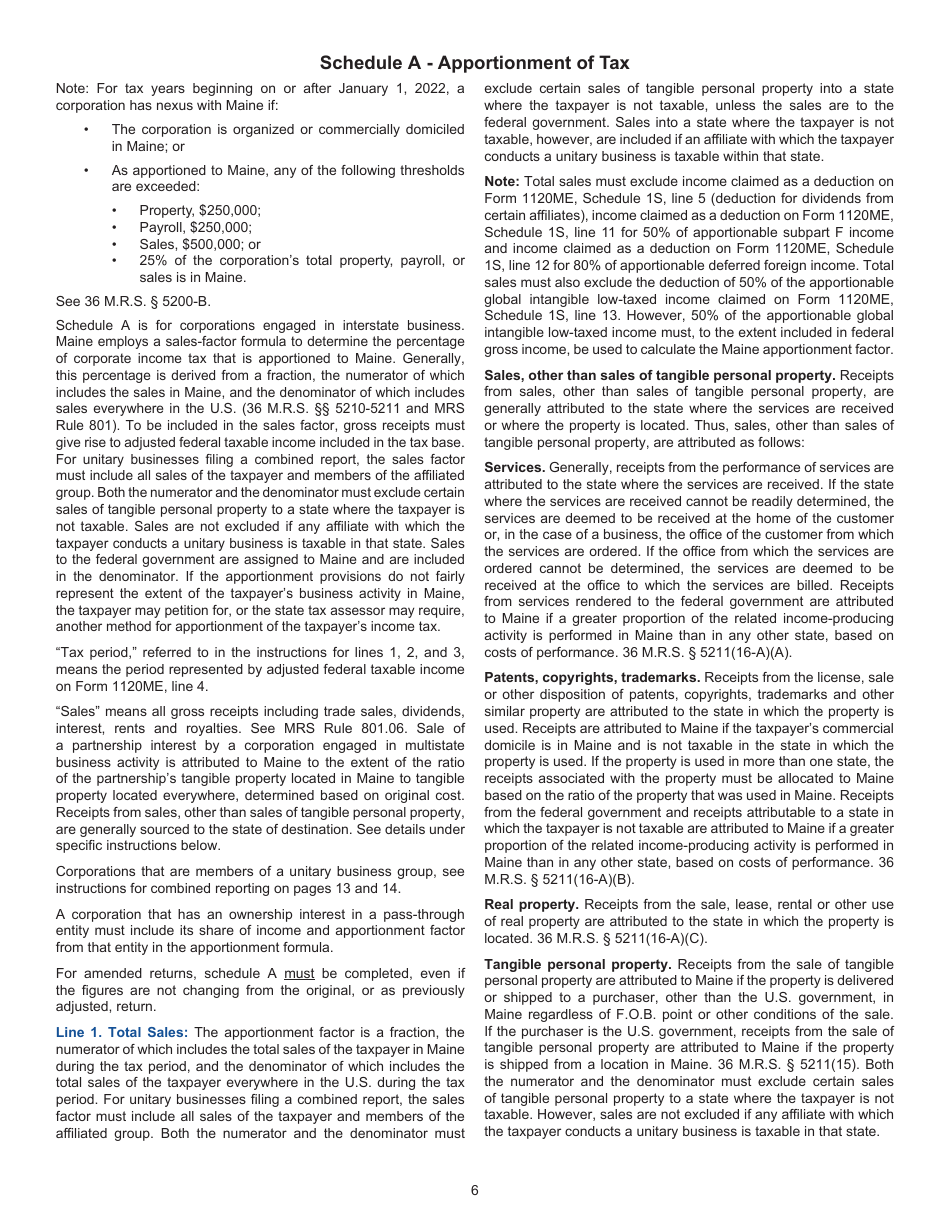 Instructions for Form 1120ME Maine Corporate Income Tax Return - Maine, Page 6
