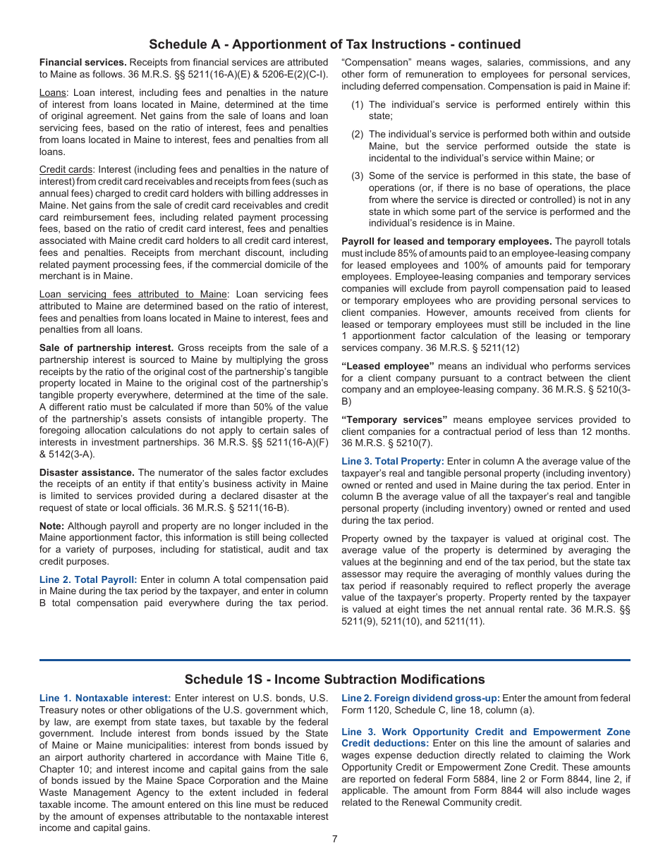 Instructions for Form 1120ME Maine Corporate Income Tax Return - Maine, Page 7