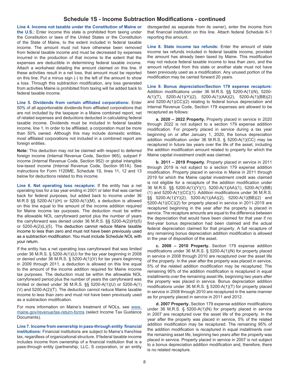 Instructions for Form 1120ME Maine Corporate Income Tax Return - Maine, Page 8