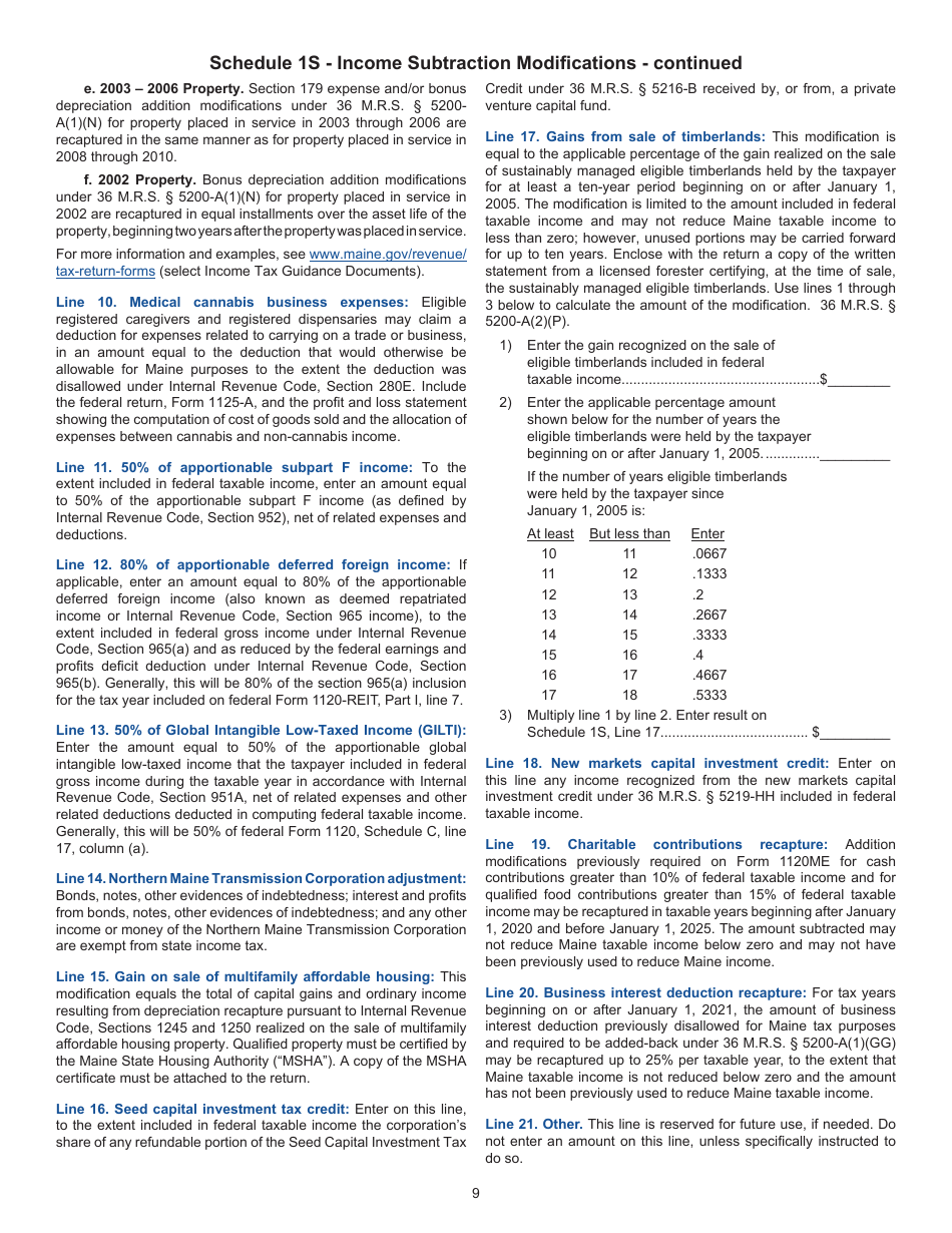 Instructions for Form 1120ME Maine Corporate Income Tax Return - Maine, Page 9