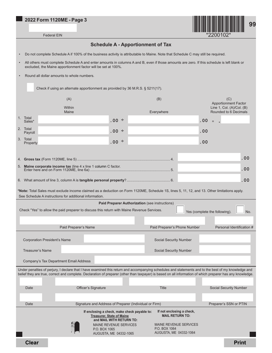 Form 1120ME Maine Corporate Income Tax Return - Maine, Page 3