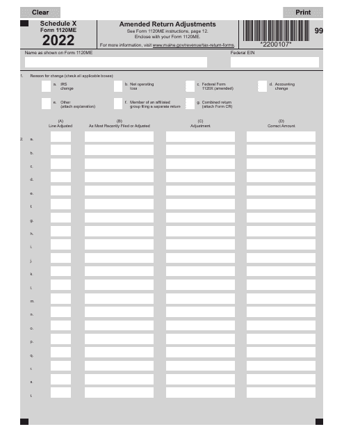 Form 1120ME Schedule X 2022 Printable Pdf
