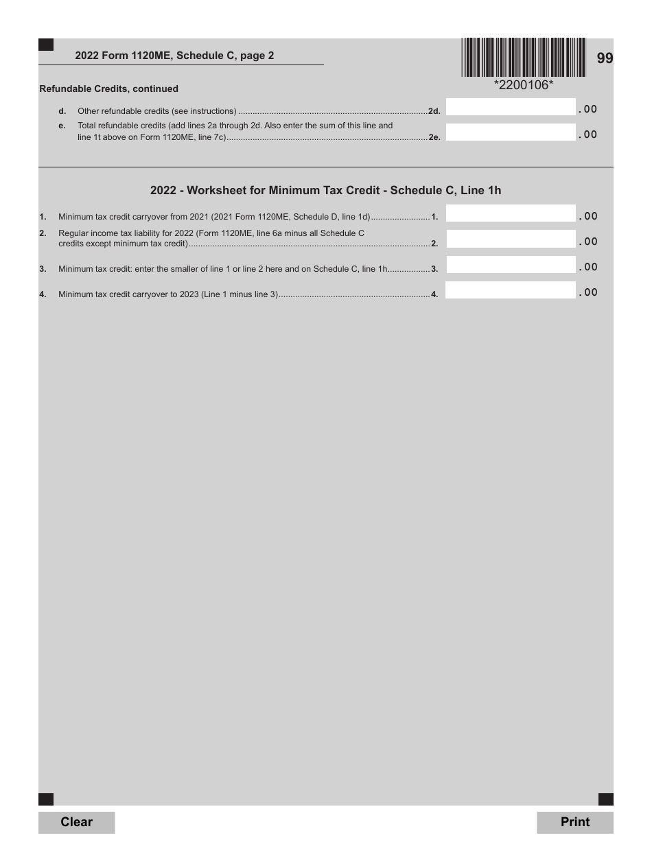 Form 1120ME Schedule C Tax Credits for Corporations - Maine, Page 2